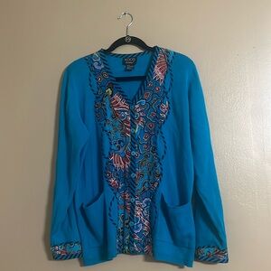 Koos of Course Cardigan Sweater Sz L Silk Blend Knitted Pockets Button Up Pocket